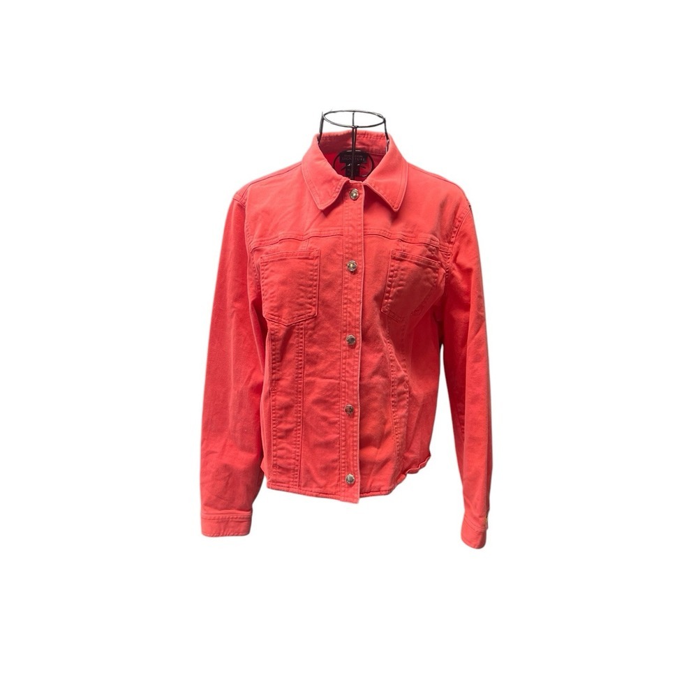 Jones New York Signature Jean Jacket Stretch Denim Womens Large Coral